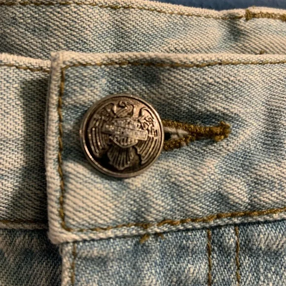 Vintage Harley Davidson 90’s #1 Patch Light Wash Blue Biker Y2K Jeans Size 14 - Picture 8 of 16